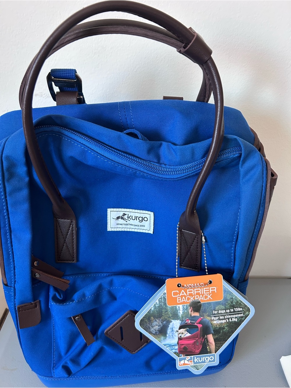 Kurgo Royal Blue Dog Carrier Backpack with Brown Accents